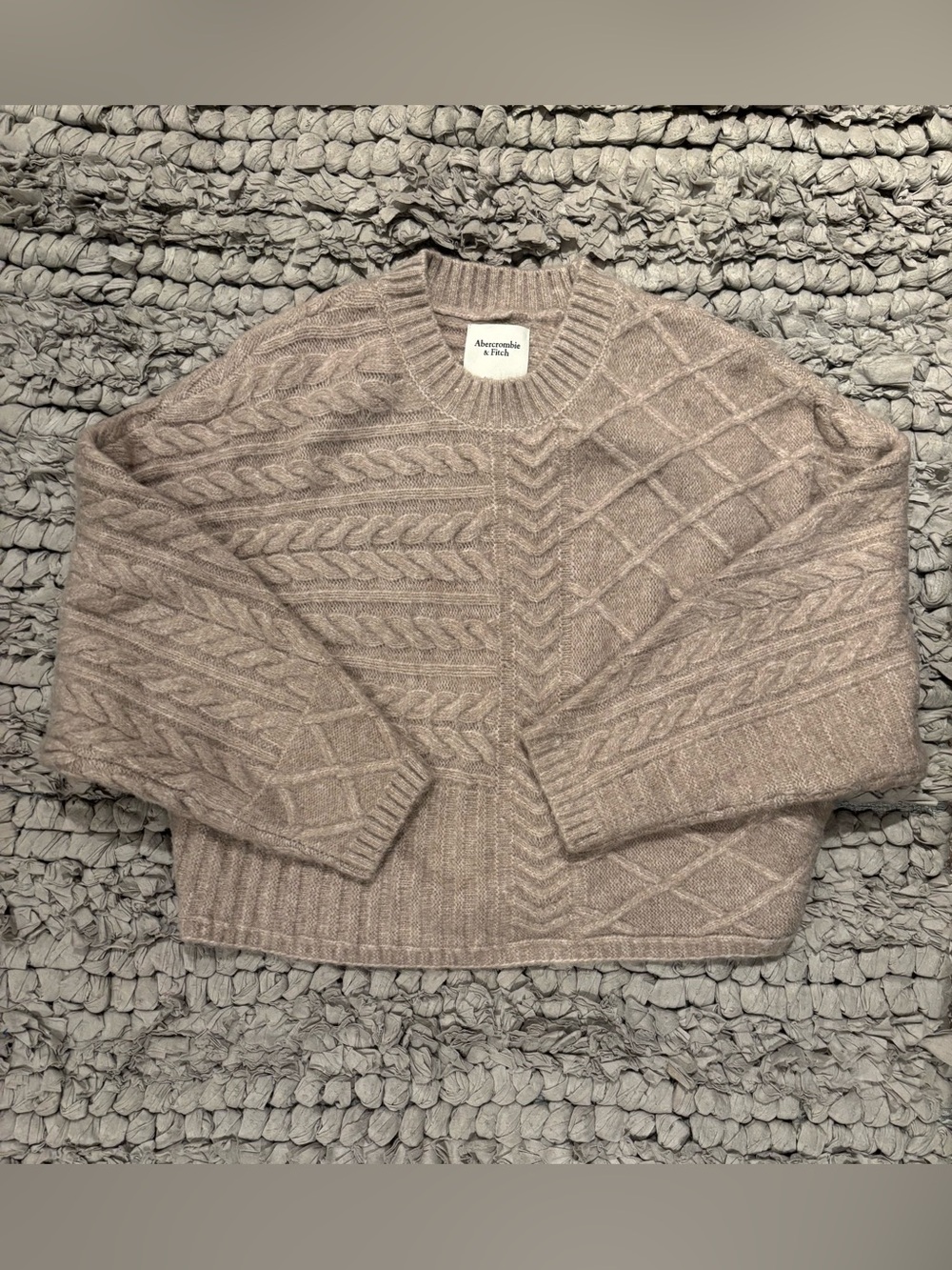 Abercrombie & Fitch Light Brown / Oatmeal Cable Crew Dolman Sweater